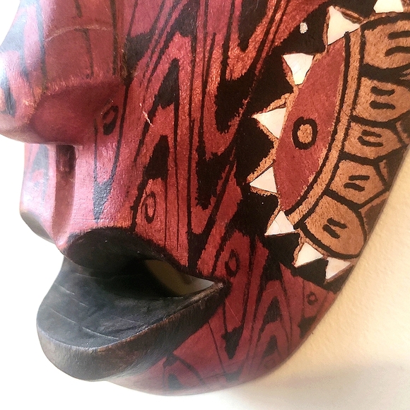 Handcrafted Tribal Mask in Red and Black - Picture 3 of 5